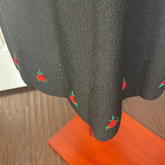 Vintage 80s ADOLFO at Saks Fifth Ave Black Knit Floral Dress Wool Blend Sz Small - Picture 6 of 13